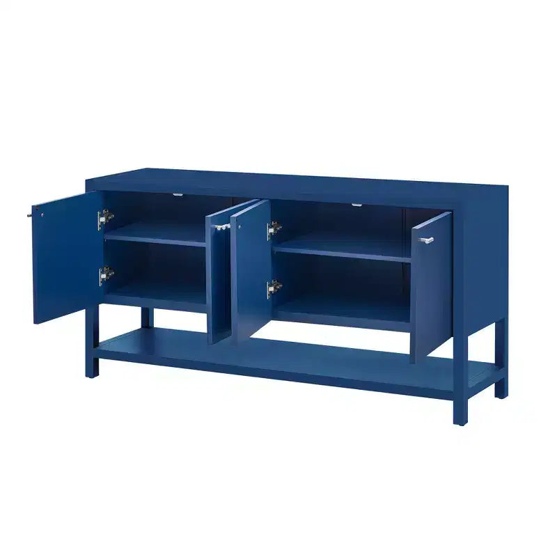 Okak 59.6IN Console longue moderne avec grand espace de rangement, Table d'entrée avec 4 portes et poignées métalliques, Table d'appoint pour salon