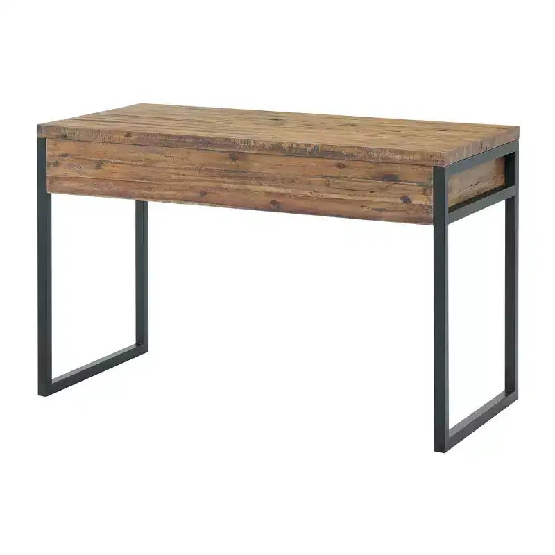 Bureau d'ordinateur Alaterre Furniture Claremont en bois rustique et métal, finition grain de bois naturel avec deux tiroirs latéraux, idéal pour le bureau à domicile et la salle d'étude