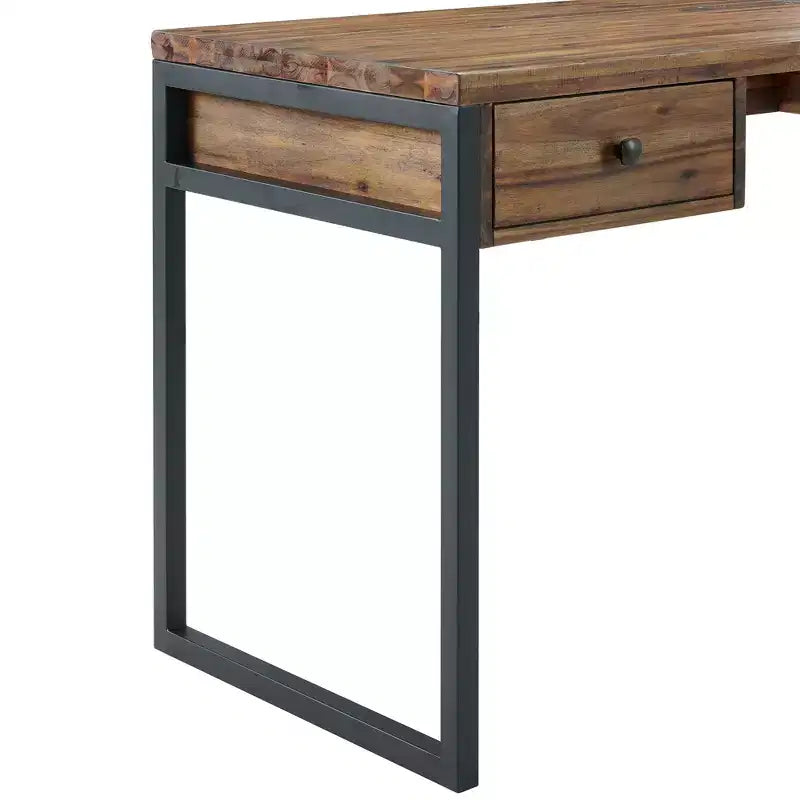 Bureau d'ordinateur Alaterre Furniture Claremont en bois rustique et métal, finition grain de bois naturel avec deux tiroirs latéraux, idéal pour le bureau à domicile et la salle d'étude