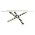 HomeRoots 60 Clear and Silver Glass and Metal Cross Leg Base Square Dining Table
