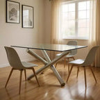 HomeRoots Table à manger carrée avec piètement croisé en verre et métal transparent et argenté 60
