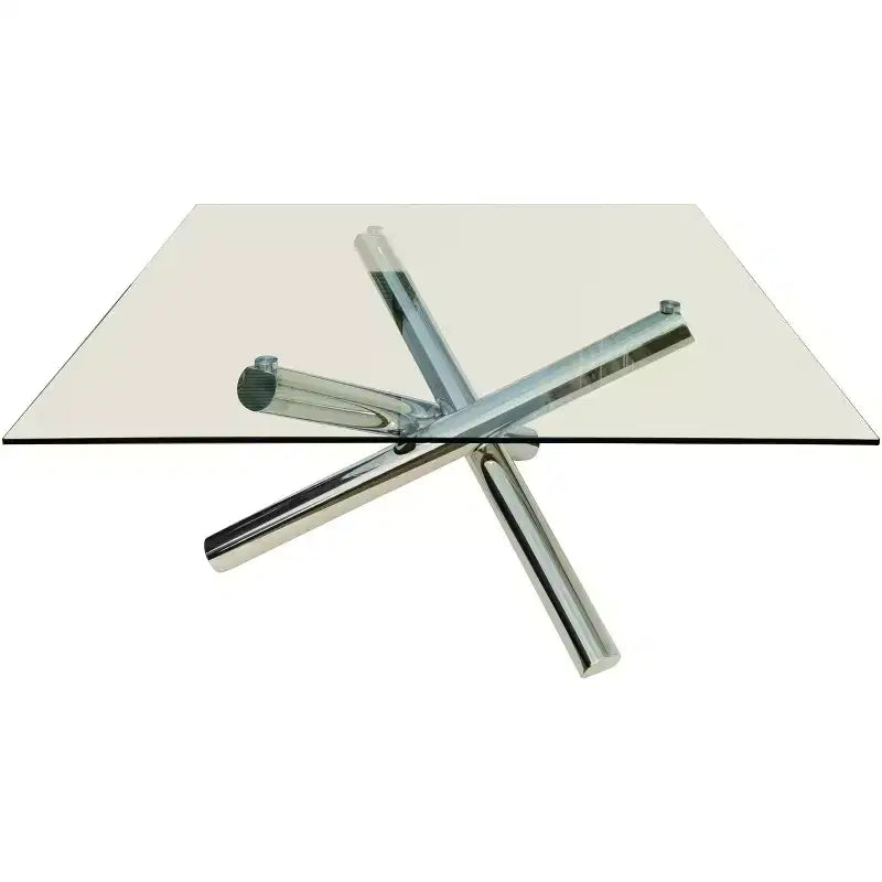 HomeRoots Table à manger carrée avec piètement croisé en verre et métal transparent et argenté 60