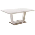 HomeRoots 71 White Wood and Metal Self-Storing Leaf Pedestal Base Extendable Dining Table