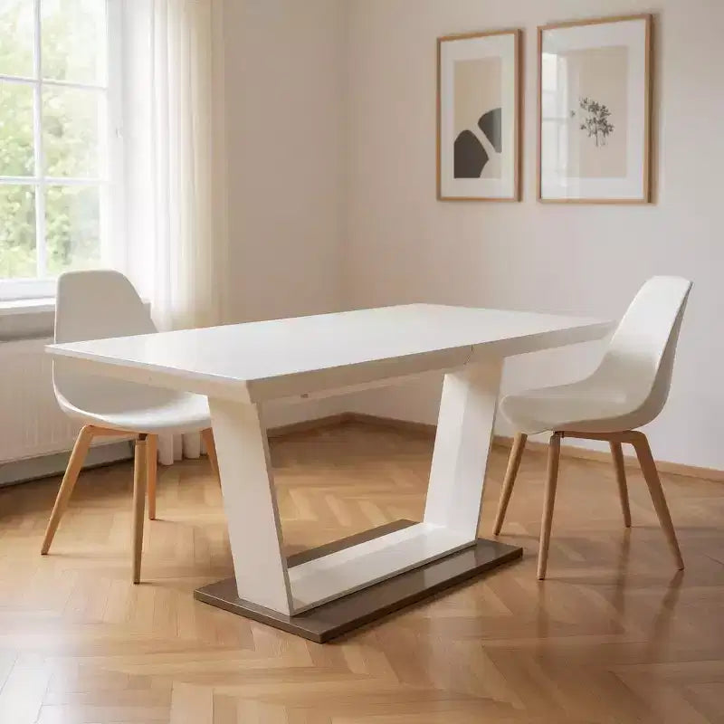 HomeRoots Table à manger extensible avec piédestal en bois et métal blanc, 71 po