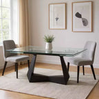 Table à manger extensible HomeRoots 71 en verre transparent et noir et métal, avec base traîneau et rallonge intégrée