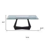 Table à manger extensible HomeRoots 71 en verre transparent et noir et métal, avec base traîneau et rallonge intégrée