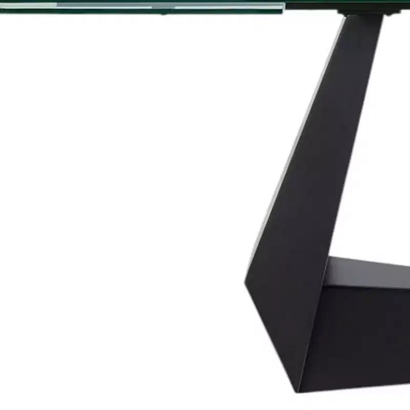 Table à manger extensible HomeRoots 71 en verre transparent et noir et métal, avec base traîneau et rallonge intégrée