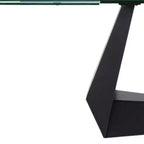 Table à manger extensible HomeRoots 71 en verre transparent et noir et métal, avec base traîneau et rallonge intégrée
