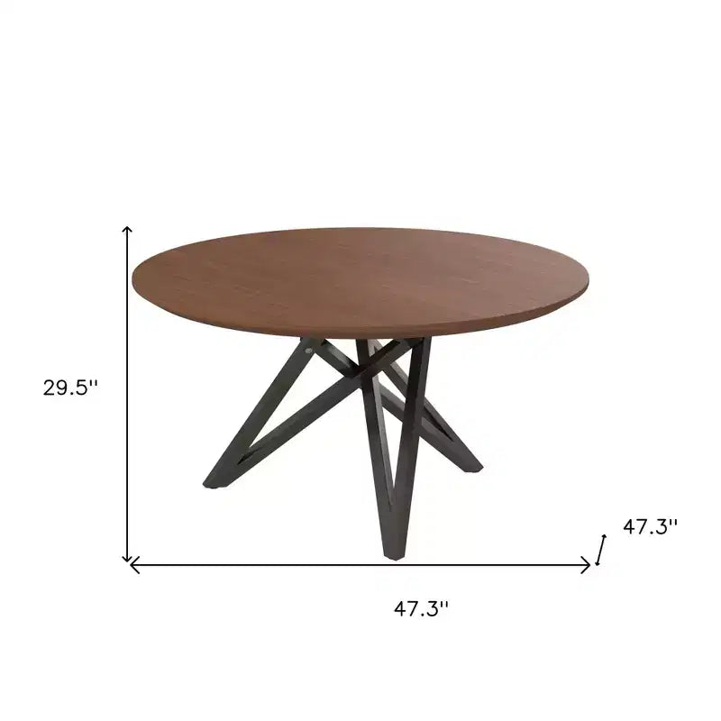 Table de salle à manger HomeRoots 47 avec plateau rond en bois marron et gris et pieds croisés en acier inoxydable