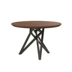 Table de salle à manger HomeRoots 47 avec plateau rond en bois marron et gris et pieds croisés en acier inoxydable