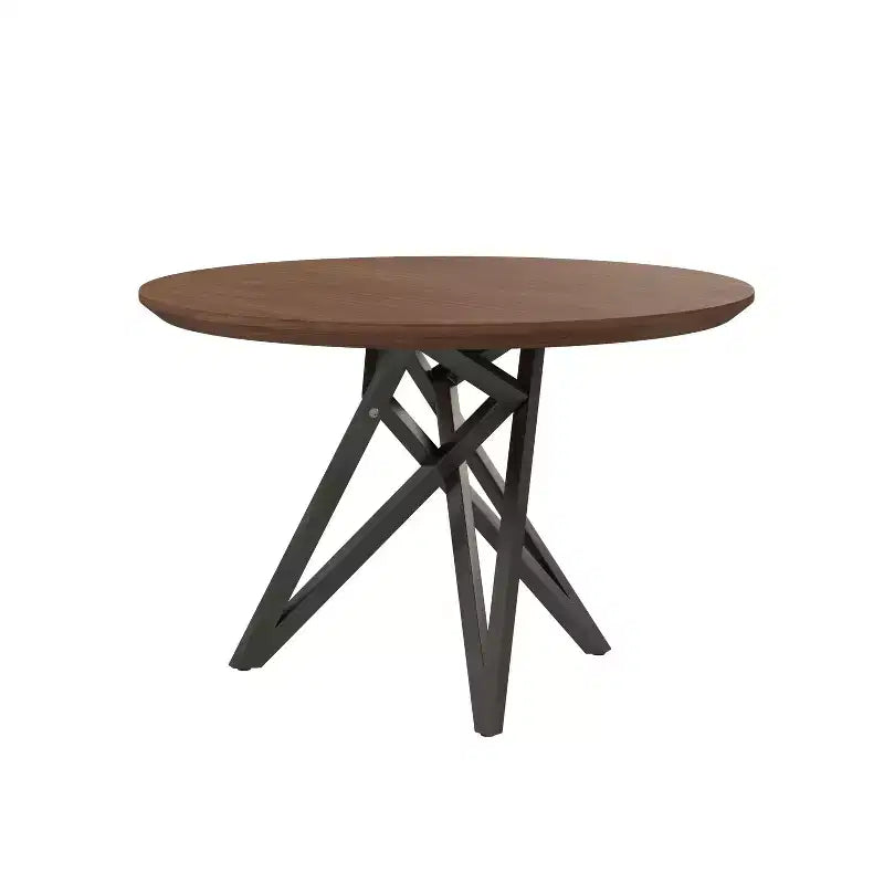 Table de salle à manger HomeRoots 47 avec plateau rond en bois marron et gris et pieds croisés en acier inoxydable