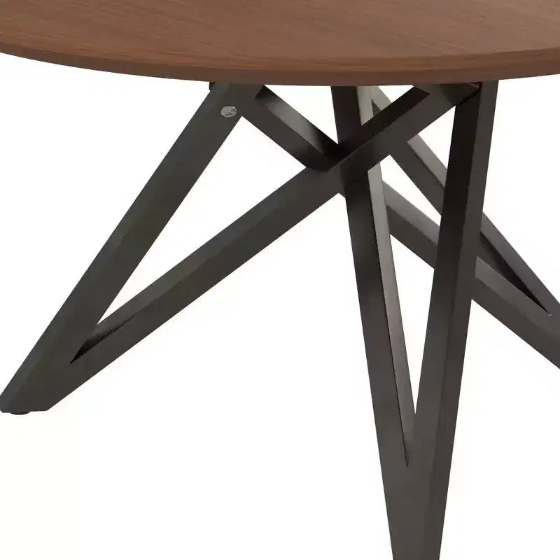 Table de salle à manger HomeRoots 47 avec plateau rond en bois marron et gris et pieds croisés en acier inoxydable