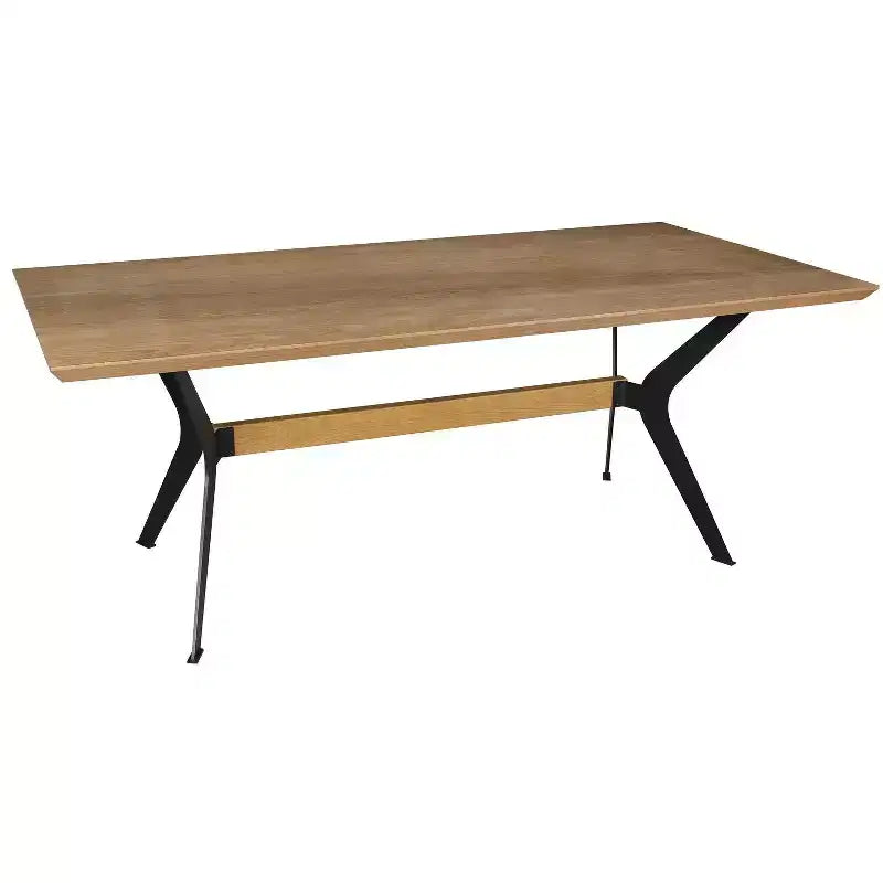 HomeRoots 79 Brown and Red Wood and Metal Trestle Base Dining Table