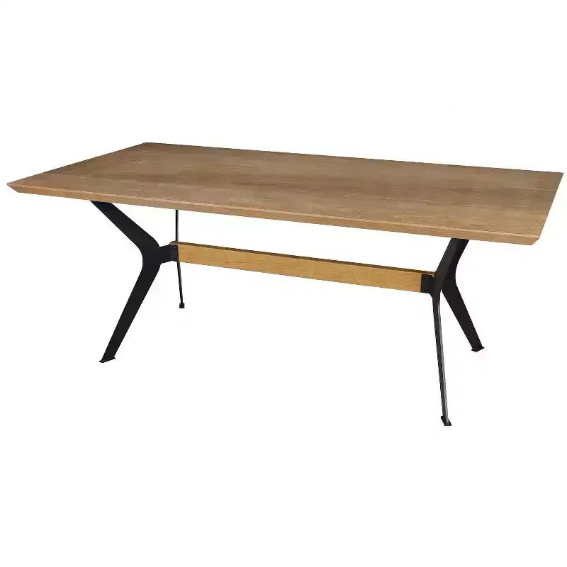 HomeRoots 79 Table de salle à manger en bois marron et rouge avec piètement en tréteaux en métal