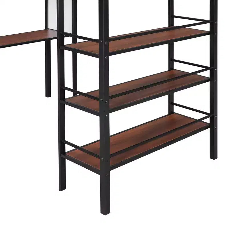 Lit mezzanine en métal de taille double avec 3 étagères et un bureau, lit avec cadre en métal pour chambre à coucher