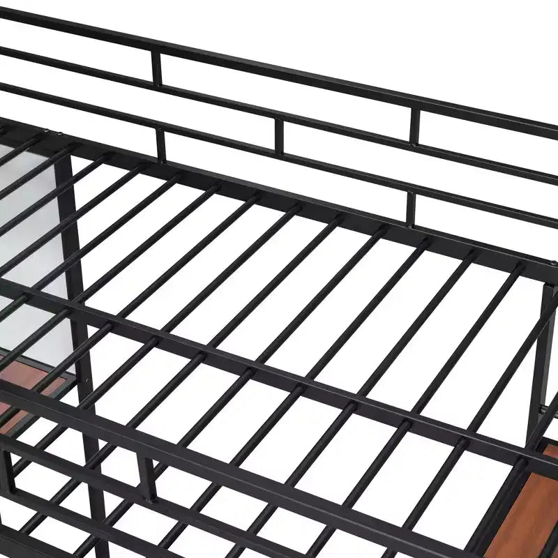 Lit mezzanine en métal de taille double avec 3 étagères et un bureau, lit avec cadre en métal pour chambre à coucher