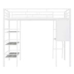 Lit mezzanine en métal de taille double avec 3 étagères et un bureau, lit avec cadre en métal pour chambre à coucher