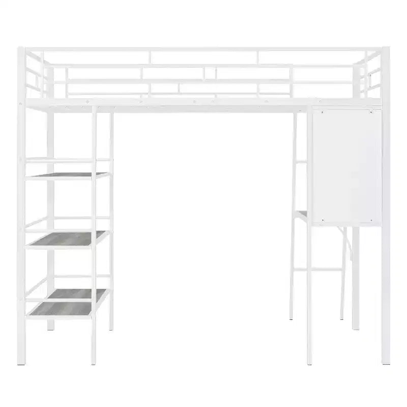Lit mezzanine en métal de taille double avec 3 étagères et un bureau, lit avec cadre en métal pour chambre à coucher