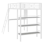 Lit mezzanine en métal de taille double avec 3 étagères et un bureau, lit avec cadre en métal pour chambre à coucher