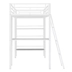 Lit mezzanine en métal de taille double avec 3 étagères et un bureau, lit avec cadre en métal pour chambre à coucher