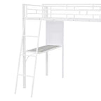 Lit mezzanine en métal de taille double avec 3 étagères et un bureau, lit avec cadre en métal pour chambre à coucher