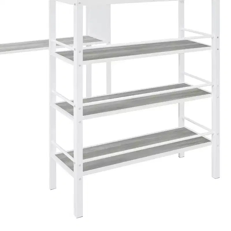 Lit mezzanine en métal de taille double avec 3 étagères et un bureau, lit avec cadre en métal pour chambre à coucher