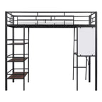 Lit mezzanine en métal de taille double avec 3 étagères et un bureau, lit avec cadre en métal pour chambre à coucher