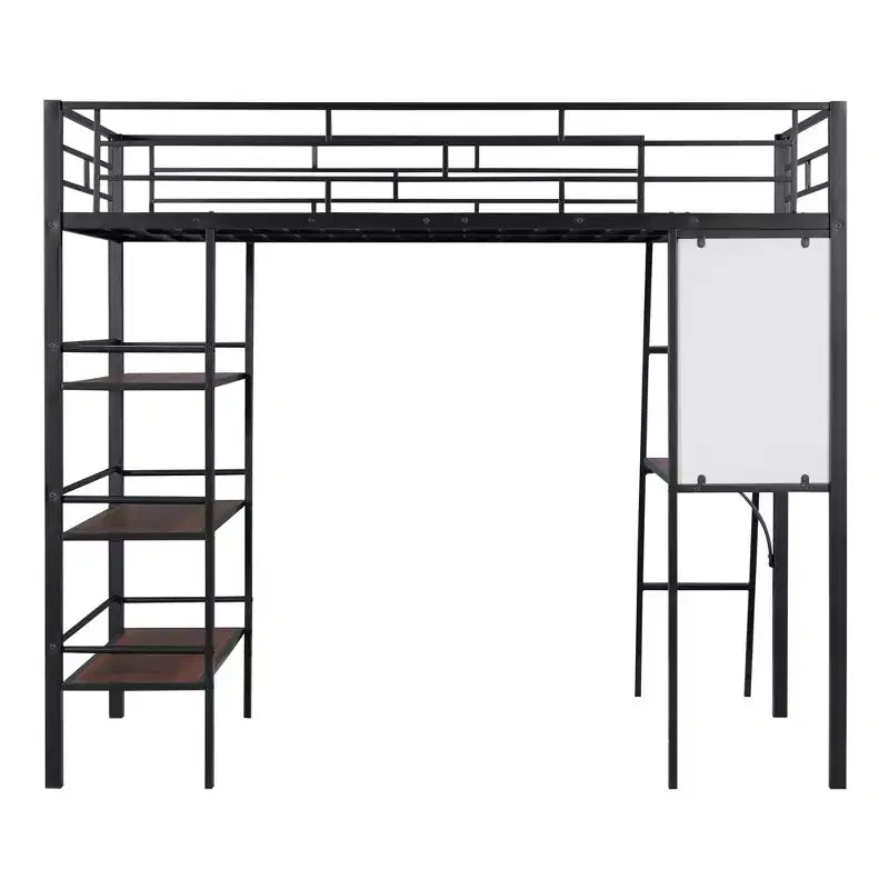 Lit mezzanine en métal de taille double avec 3 étagères et un bureau, lit avec cadre en métal pour chambre à coucher