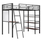 Lit mezzanine en métal de taille double avec 3 étagères et un bureau, lit avec cadre en métal pour chambre à coucher