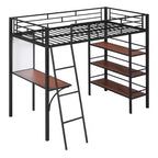 Lit mezzanine en métal de taille double avec 3 étagères et un bureau, lit avec cadre en métal pour chambre à coucher