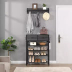 4-Tier Shoe Rack with 2 Drawers, Metal Shoe Organizer for 9 Pairs with Storage Shelves and Wooden Top, for Entryway, Hallway, Foyer, Closet