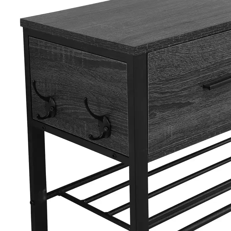 Étagère à chaussures à 4 niveaux avec 2 tiroirs, organisateur de chaussures en métal pour 9 paires avec étagères de rangement et plateau en bois, pour entrée, couloir, hall, placard