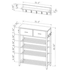 Étagère à chaussures à 4 niveaux avec 2 tiroirs, organisateur de chaussures en métal pour 9 paires avec étagères de rangement et plateau en bois, pour entrée, couloir, hall, placard