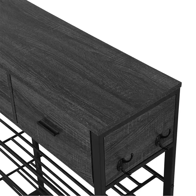 Étagère à chaussures à 4 niveaux avec 2 tiroirs, organisateur de chaussures en métal pour 9 paires avec étagères de rangement et plateau en bois, pour entrée, couloir, hall, placard