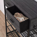 Étagère à chaussures à 4 niveaux avec 2 tiroirs, organisateur de chaussures en métal pour 9 paires avec étagères de rangement et plateau en bois, pour entrée, couloir, hall, placard