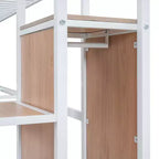 Lit mezzanine en métal avec bureau et grille métallique, lit élégant avec cadre en métal, échelle de rangement latérale et armoire