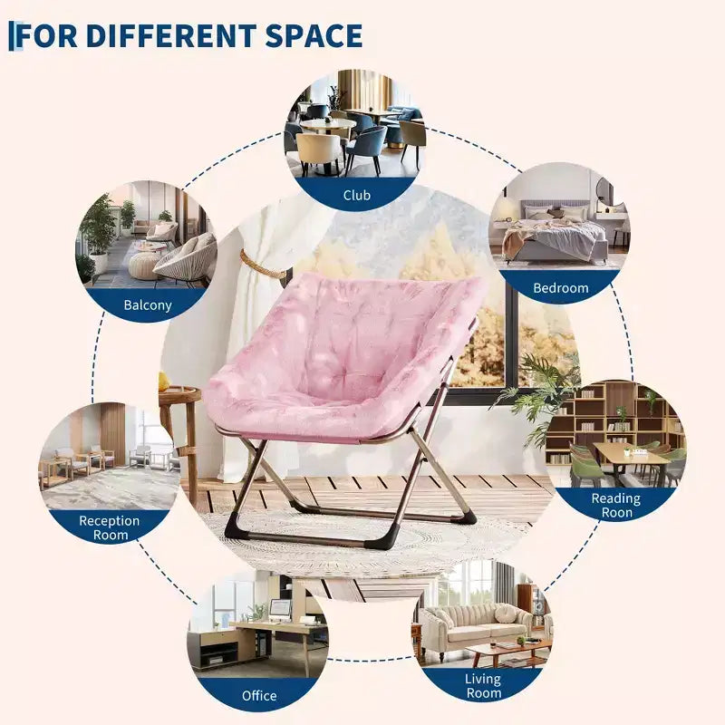 COZONY Fauteuil Rond Pliant en Fourrure de Lapin avec Cadre Métallique, Capacité de 136 kg pour Chambre, Dortoir, Salon