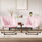 COZONY Fauteuil Rond Pliant en Fourrure de Lapin avec Cadre Métallique, Capacité de 136 kg pour Chambre, Dortoir, Salon