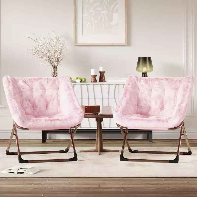 COZONY Fauteuil Rond Pliant en Fourrure de Lapin avec Cadre Métallique, Capacité de 136 kg pour Chambre, Dortoir, Salon