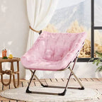 COZONY Fauteuil Rond Pliant en Fourrure de Lapin avec Cadre Métallique, Capacité de 136 kg pour Chambre, Dortoir, Salon