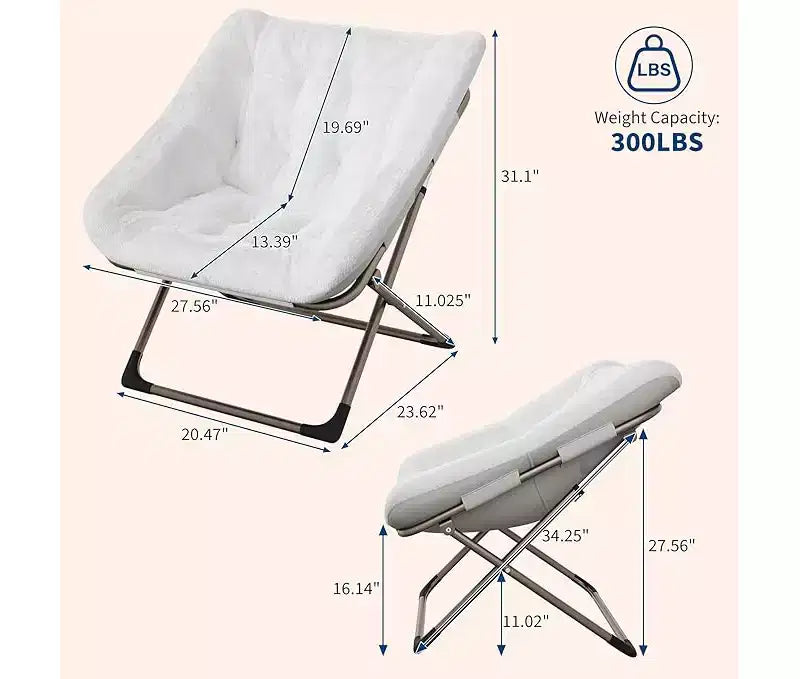 COZONY Fauteuil Rond Pliant en Fourrure de Lapin avec Cadre Métallique, Capacité de 136 kg pour Chambre, Dortoir, Salon