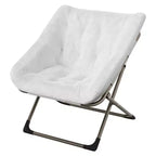 COZONY Fauteuil Rond Pliant en Fourrure de Lapin avec Cadre Métallique, Capacité de 136 kg pour Chambre, Dortoir, Salon