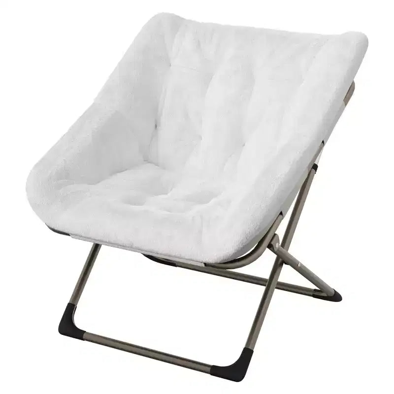 COZONY Fauteuil Rond Pliant en Fourrure de Lapin avec Cadre Métallique, Capacité de 136 kg pour Chambre, Dortoir, Salon