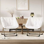 COZONY Fauteuil Rond Pliant en Fourrure de Lapin avec Cadre Métallique, Capacité de 136 kg pour Chambre, Dortoir, Salon