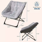 COZONY Fauteuil Rond Pliant en Fourrure de Lapin avec Cadre Métallique, Capacité de 136 kg pour Chambre, Dortoir, Salon