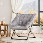 COZONY Fauteuil Rond Pliant en Fourrure de Lapin avec Cadre Métallique, Capacité de 136 kg pour Chambre, Dortoir, Salon