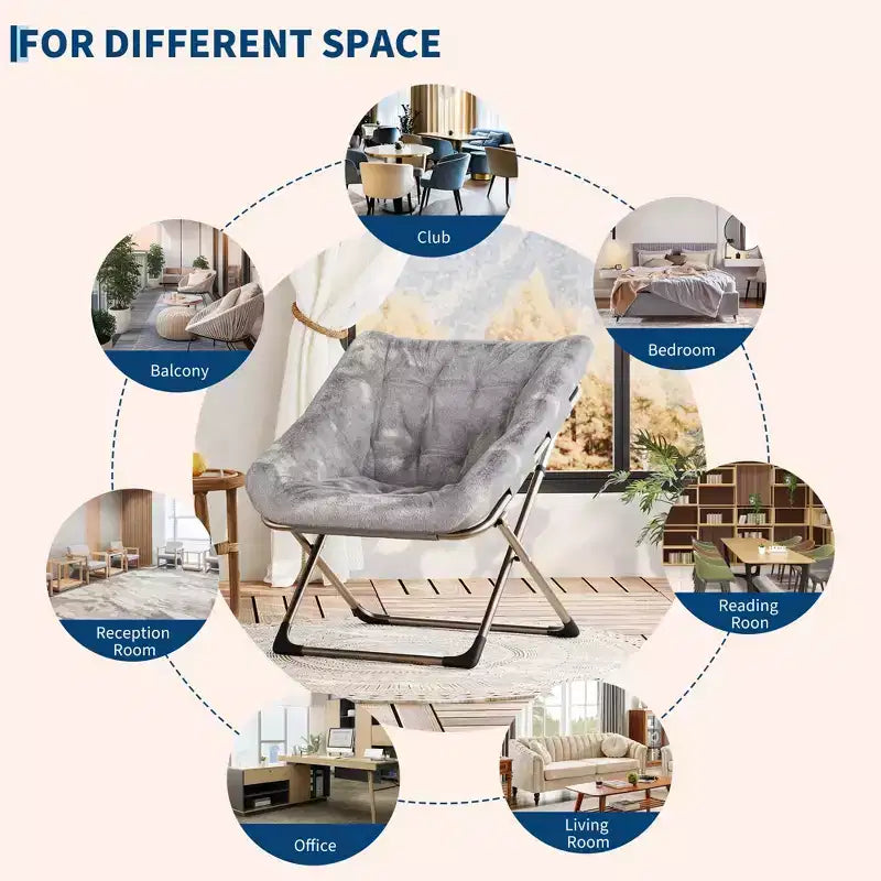 COZONY Fauteuil Rond Pliant en Fourrure de Lapin avec Cadre Métallique, Capacité de 136 kg pour Chambre, Dortoir, Salon