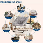 COZONY Fauteuil Rond Pliant en Fourrure de Lapin avec Cadre Métallique, Capacité de 136 kg pour Chambre, Dortoir, Salon