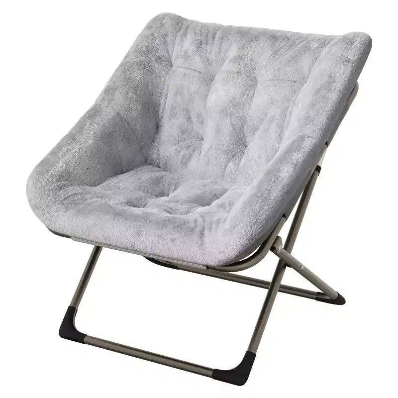 COZONY Fauteuil Rond Pliant en Fourrure de Lapin avec Cadre Métallique, Capacité de 136 kg pour Chambre, Dortoir, Salon