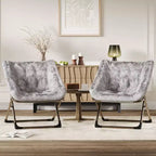 COZONY Fauteuil Rond Pliant en Fourrure de Lapin avec Cadre Métallique, Capacité de 136 kg pour Chambre, Dortoir, Salon